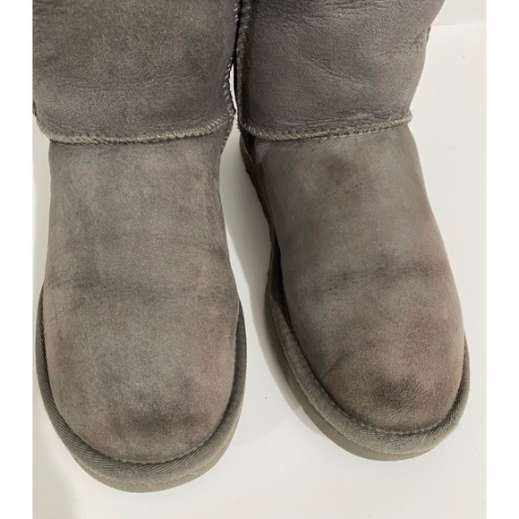 UGG Classic Tall Sheepskin Shearling Boots Grey Foldover Fur 7 - Picture 2 of 3